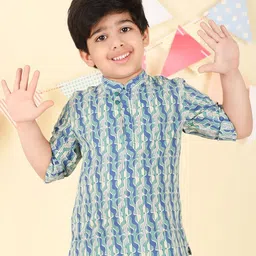 Fabindia Boys Abstract Printed Mandarin Collar Cotton Kurta-picture-8