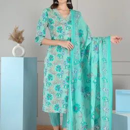 Anouk Women Floral Printed Cotton Kurta with Trousers & Dupatta-43