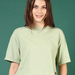 V-Mart Women Solid Round Neck Cotton Boxy T-shirt-picture-7