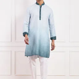 Satwaa Ombre Dyed Thread Work Mandarin Collar Cotton Straight Kurta-2
