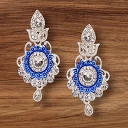 Sangria Silver-Plated Artificial Stones Studded Contemporary Drop Earrings-42