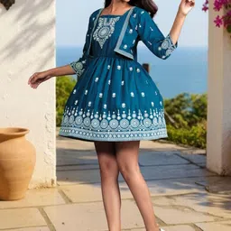 SZN Women Chikankari Embroidery Fit & Flare Dress-picture-33
