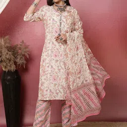Anouk Floral Printed Notch Neck Pure Cotton Straight Kurta With Trousers & Dupatta-picture-15