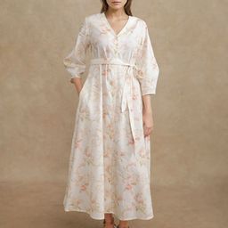 RAREISM Women Cotton Preu White Floral Printed A-Line Midi Dress-image-84