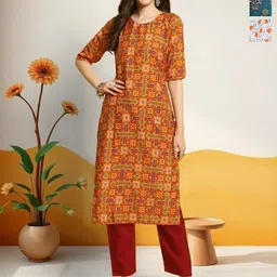 HERE&NOW Women Pack OF-3 Ethnic Motif Printed Round Neck Straight Kurta-17