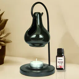 Brahmz Black Ceramic Aroma Hanging Diffuser with 2 Tealights & Rose Oil-13