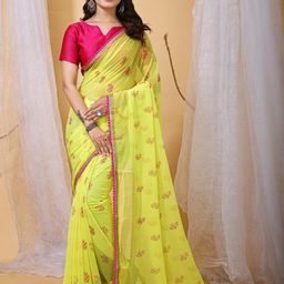 HERE&NOW Embroidered Georgette Saree with Bangalori Satin Blouse-picture-36