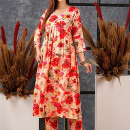 GoSriKi Women Floral Printed Regular Kurta with Trousers-picture-49