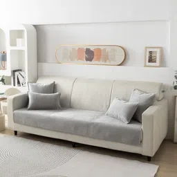 HOKIPO Chenille Grey Cotton Anti Slip 2 Seater Sofa Mat Cover With Arms-image-65