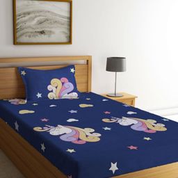 Myntra Elegant Homes Blue & Pink Printed 300 TC Single Bedsheet Set 2.20 m x 1.50 m-image-92