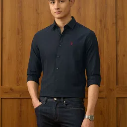 U.S. Polo Assn. Textured Spread Collar Tailored Fit Cotton Shirt-picture-19