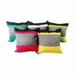 Pink Parrot Grey & Yellow 5 Pieces Ethnic Motifs Jacquard Silk Square Cushion Covers-image-37