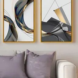 Art Street Gold-Toned & White 2 Pieces Printed Canvas Wall Paintings-image-90