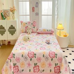 JC HOME 3 Pieces Pink & White Floral Printed 162 TC Double Queen Bed Covers-picture-47