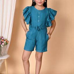 Zenat Girls Sea Green Ruffled Jumpsuit-image-24