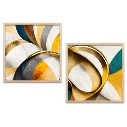 Kotart Gold Toned & White 2 Pieces Abstract Wooden Wall Arts-picture-29