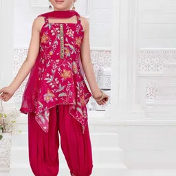 Lagorii Girls Floral Embroidered Regular Kurta with Patiala & With Dupatta-image-46