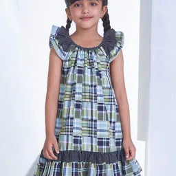 Soleilclo Checked Flutter Sleeve A-Line Dress-8