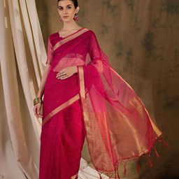 Mitera Striped Sequinned Organza Handloom Saree-image-96