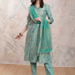 Vishudh Floral Anarkali Kurta With Trousers & Dupatta-26