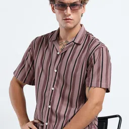 THE BEETEL HOUSE Men Vertical Striped Cuban Collar Casual Shirt-image-95