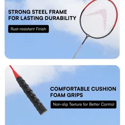 Arrowmax Set Of 2 Steel Badminton Racket Set With Full Cover image 2