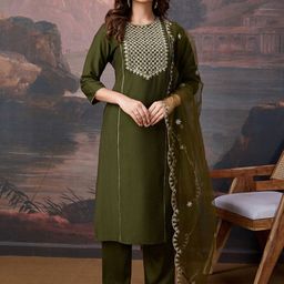 House of Pataudi Women Embroidered Straight Kurta Sets-picture-26