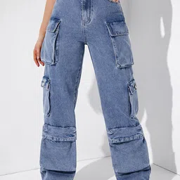 DressBerry Women Comfort Wide Leg High-Rise Light Fade Acid Wash Stretchable Jeans-picture-9