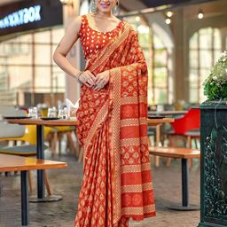 PEENGAX Ethnic Motifs Zari Pure Cotton Bagru Saree-image-80