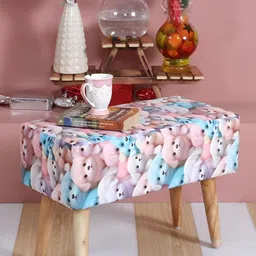 Shadowkart White & Pink Printed Wooden Rectangular Bench-58