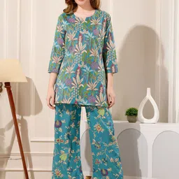 NIGHT FLOSS Printed Pure Cotton Tunic & Palazzo Co-Ord Set-image-52