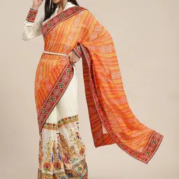 DIVASTRI Embellished Embroidered Pure Georgette Half and Half Bandhani Saree-picture-27