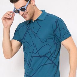 KASMA Abstract Printed Polo Collar Regular Fit T-shirt-image-85
