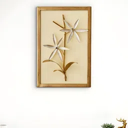 Home Centre Beige Wooden Flower With Leaf Wall Accent-21