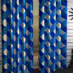 BELLA TRUE Blue & Beige 2 Pieces Geometric Long Door Curtains-image-14