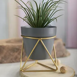 Homspurts Grey Cylindrical Pot With Iron Crossed Stands-29