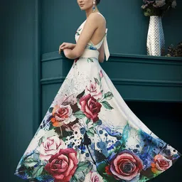 SAPTRANGI Floral Printed Sleeveless Flared Maxi Ethnic Dresses-image-20