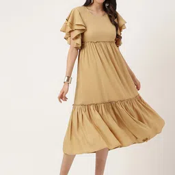 Cora Flutter Sleeves Fit & Flared Midi Dress-image-13