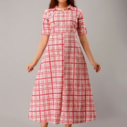 HERE&NOW Checked A-Line Maxi Dress-image-48