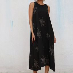 Chidiyaa Floral Printed Round Neck Pure Cotton A-Line Ethnic Midi Dress-image-69