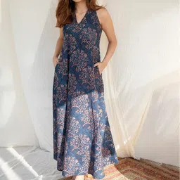 THE INDIAN ETHNIC CO Ethnic Motifs Printed V-Neck Cotton Maxi Dress-image-51