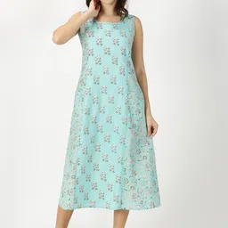 Saffron Threads Floral Printed Pure Cotton Panelled Midi Dress-image-46