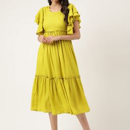 Cora Tiered Flutter Sleeve Fit & Flare Midi Dress-image-104