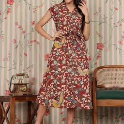 Ode by House of Pataudi Floral Printed Pure Cotton Ethnic Dress-picture-4