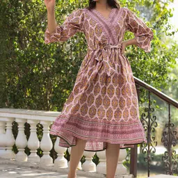 Rain & Rainbow Women Printed A-line Cotton Empire Dresses-image-57