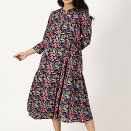 Saffron Threads Floral Printed Mandarin Collar Fit & Flare Midi Ethnic Dress-image-21