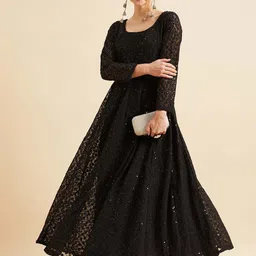 PANIT Embroidered Chikankari Maxi Long Ethnic Dress-picture-9