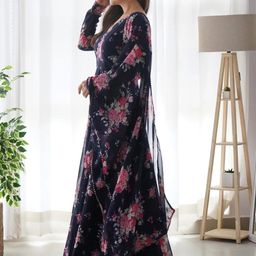 Krunal Raiyani Floral Printed Anarkali Kurta With Dupatta-image-50