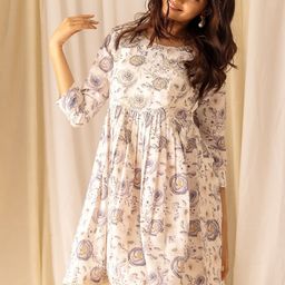 Sangria Floral Printed Embellished Empire Ethnic Dress-image-26