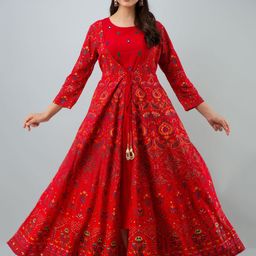 ftDiva Ethnic Motifs Embroidered Round Neck Flared Fit and Flare Ethnic Dresses-picture-16